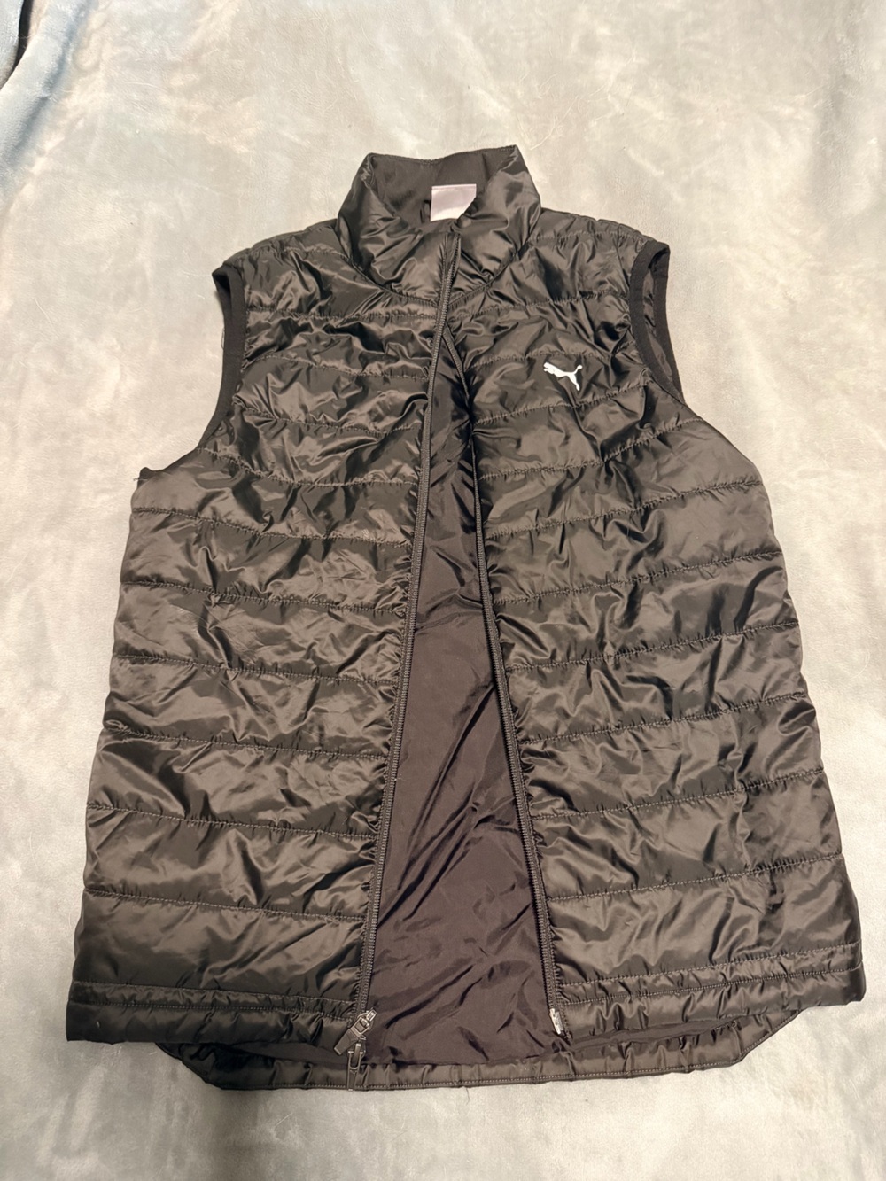 Puma Black Quilted Sleeveless Puffer Vest with White Logo